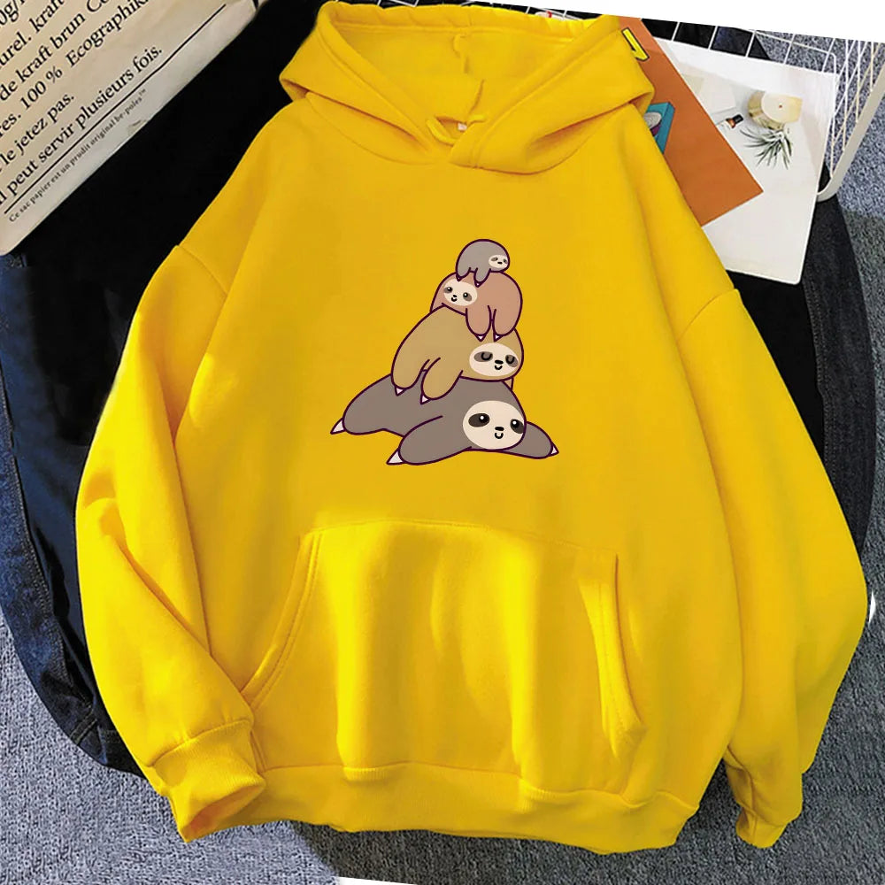 kawaiies-softtoys-plushies-kawaii-plush-Sleepy Sloth Family Unisex Hoodie Apparel Yellow XS 