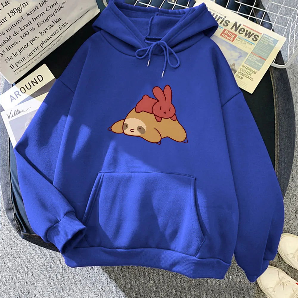 kawaiies-softtoys-plushies-kawaii-plush-Sleepy Sloth Red Bunny Unisex Hoodie Apparel Blue XXXL 