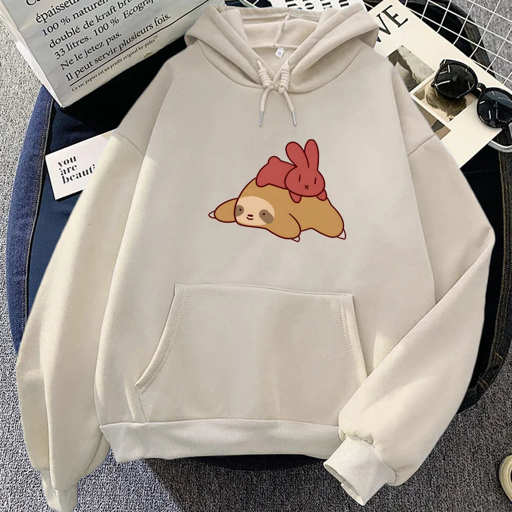 kawaiies-softtoys-plushies-kawaii-plush-Sleepy Sloth Red Bunny Unisex Hoodie Apparel Cream XXL 