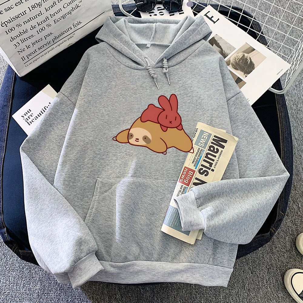 kawaiies-softtoys-plushies-kawaii-plush-Sleepy Sloth Red Bunny Unisex Hoodie Apparel Gray XXL 