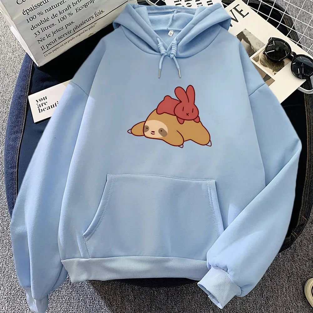 kawaiies-softtoys-plushies-kawaii-plush-Sleepy Sloth Red Bunny Unisex Hoodie Apparel Light Blue XXL 