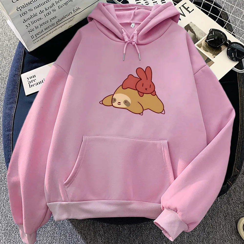 kawaiies-softtoys-plushies-kawaii-plush-Sleepy Sloth Red Bunny Unisex Hoodie Apparel Pink XXXL 