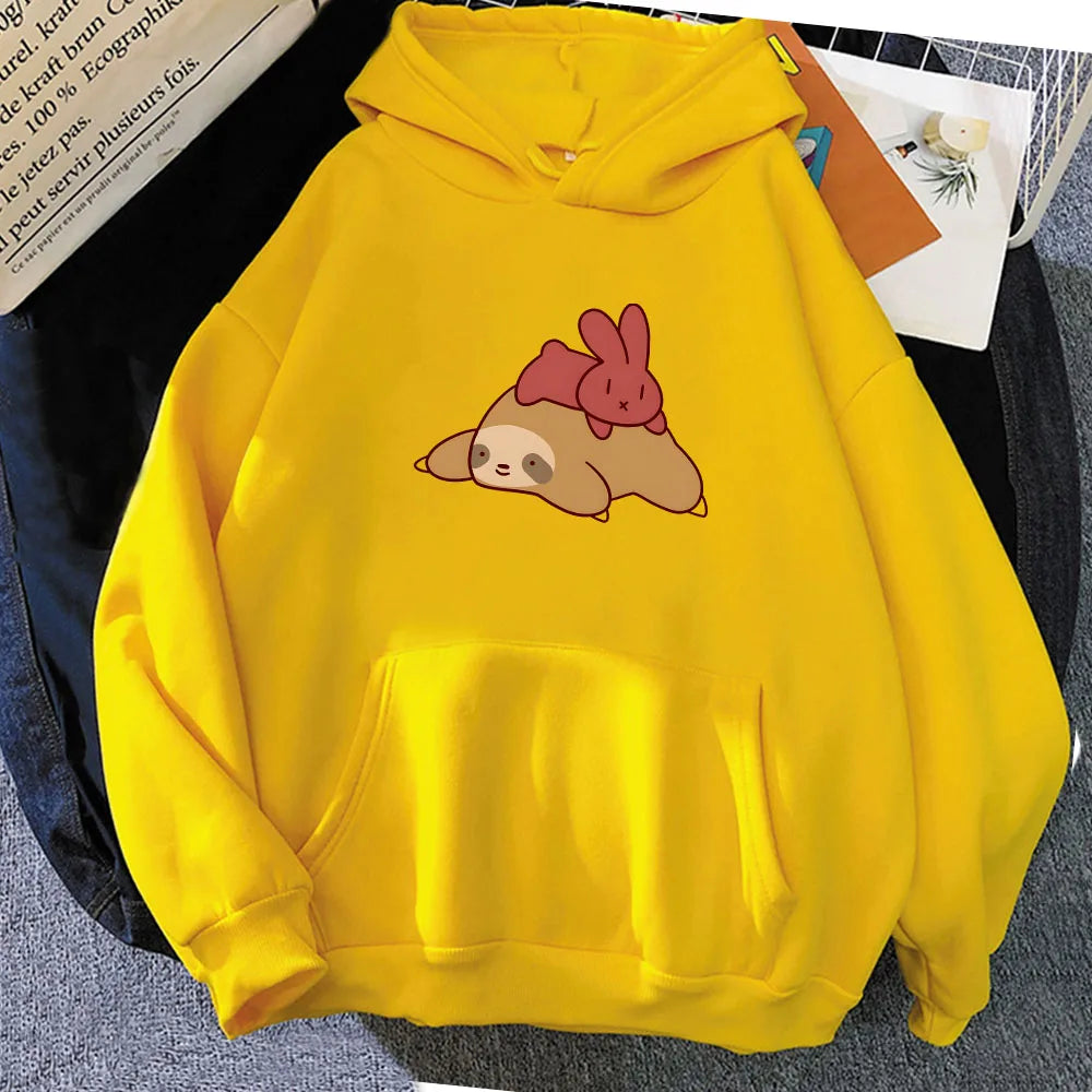 kawaiies-softtoys-plushies-kawaii-plush-Sleepy Sloth Red Bunny Unisex Hoodie Apparel Yellow XXXL 