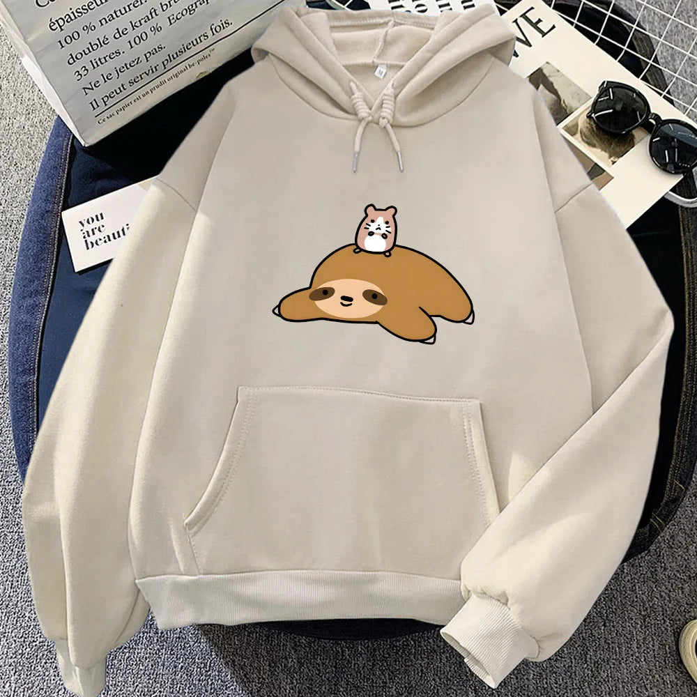 kawaiies-softtoys-plushies-kawaii-plush-Sloth & Hamster Besties Unisex Hoodie Apparel Cream XL 