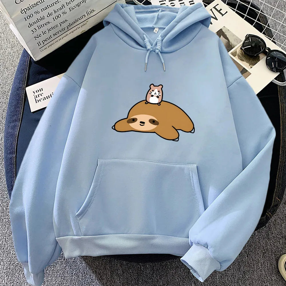 kawaiies-softtoys-plushies-kawaii-plush-Sloth & Hamster Besties Unisex Hoodie Apparel Light Blue XXXL 