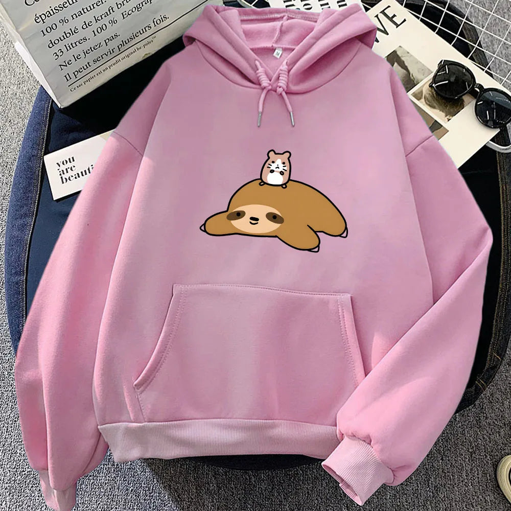 kawaiies-softtoys-plushies-kawaii-plush-Sloth & Hamster Besties Unisex Hoodie Apparel Pink XL 