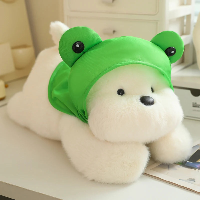 kawaiies-softtoys-plushies-kawaii-plush-Snowy the White Maltese Plushie with Frog Hat Soft toy Hat included 12in / 30cm 