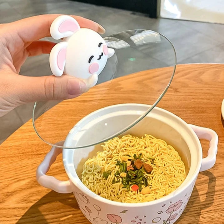 kawaiies-softtoys-plushies-kawaii-plush-Spring Bunny Jumbo Ceramic Ramen Bowl With Lid Home Decor 