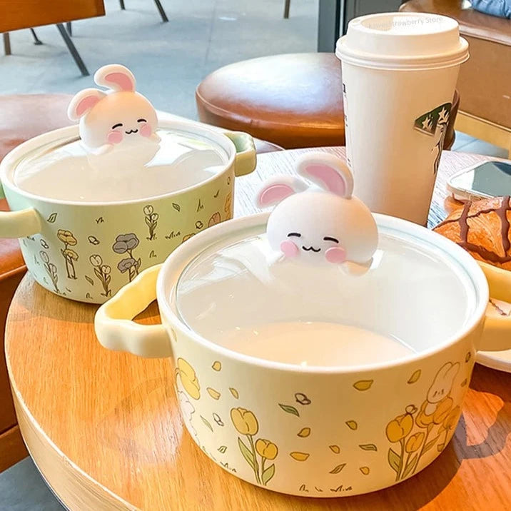 kawaiies-softtoys-plushies-kawaii-plush-Spring Bunny Jumbo Ceramic Ramen Bowl With Lid Home Decor 