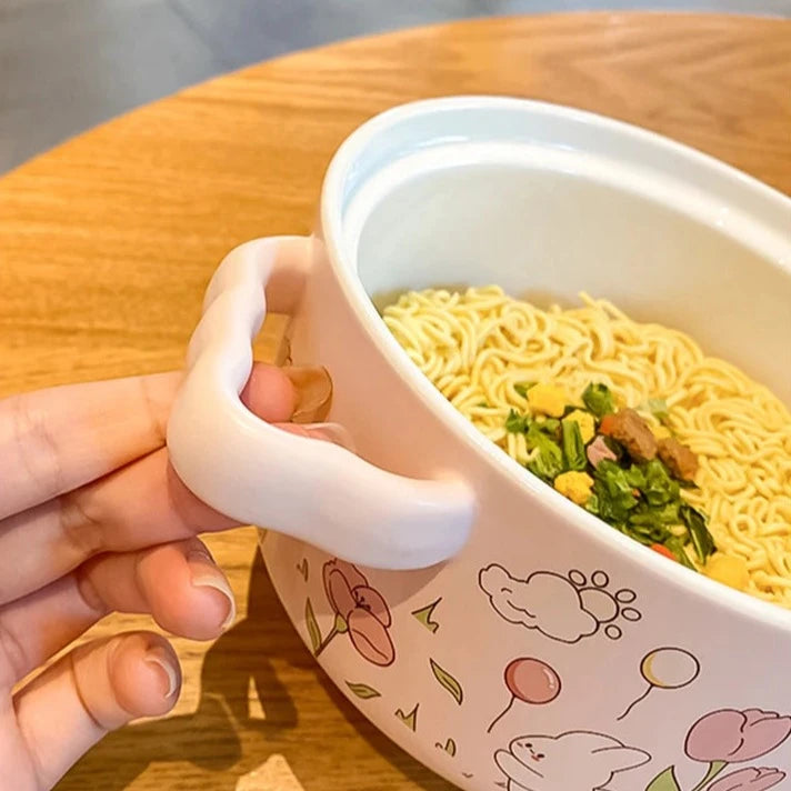 kawaiies-softtoys-plushies-kawaii-plush-Spring Bunny Jumbo Ceramic Ramen Bowl With Lid Home Decor 