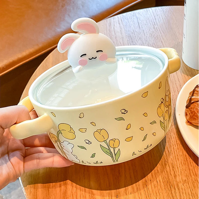 kawaiies-softtoys-plushies-kawaii-plush-Spring Bunny Jumbo Ceramic Ramen Bowl With Lid Home Decor 