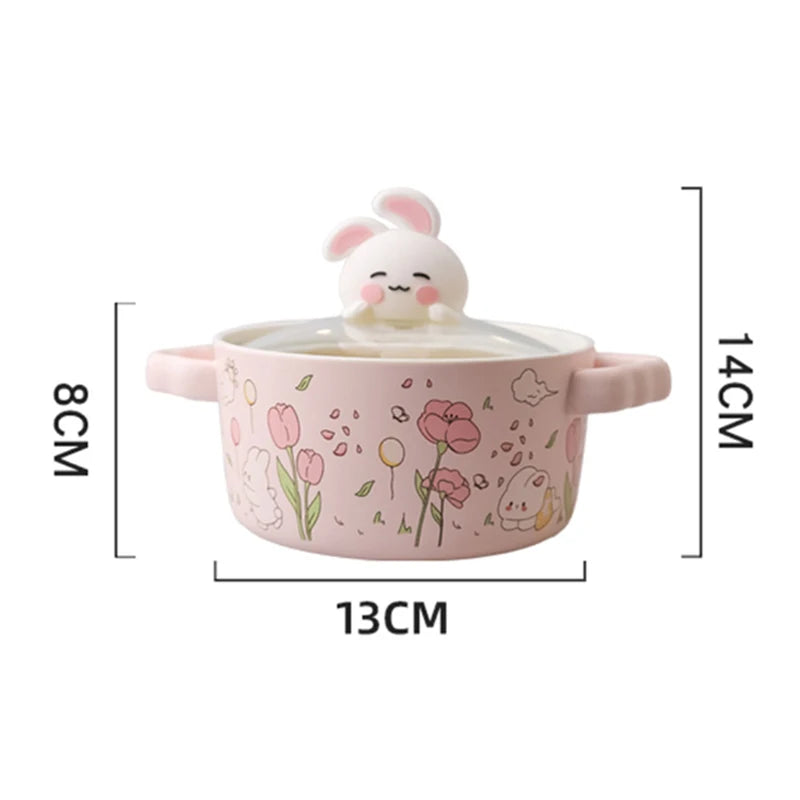 kawaiies-softtoys-plushies-kawaii-plush-Spring Bunny Jumbo Ceramic Ramen Bowl With Lid Home Decor 