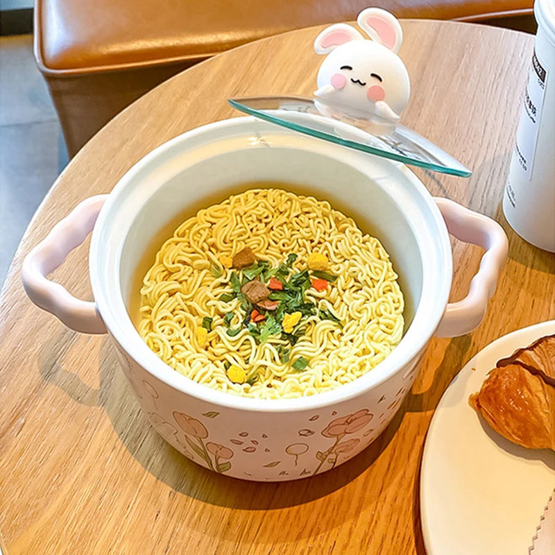 kawaiies-softtoys-plushies-kawaii-plush-Spring Bunny Jumbo Ceramic Ramen Bowl With Lid Home Decor 