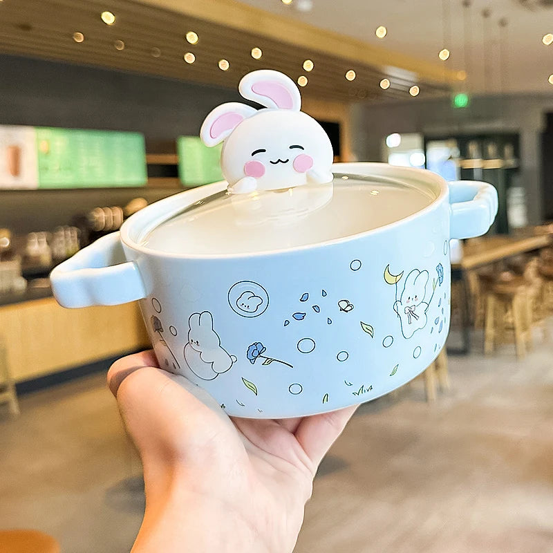 kawaiies-softtoys-plushies-kawaii-plush-Spring Bunny Jumbo Ceramic Ramen Bowl With Lid Home Decor Blue 