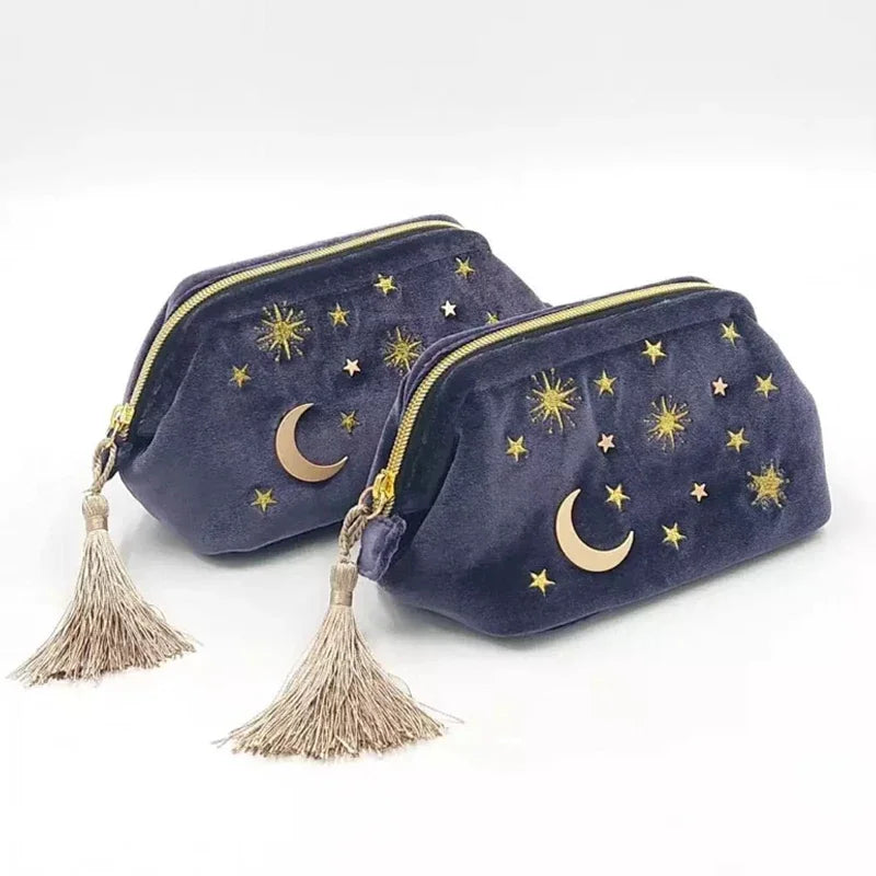 kawaiies-softtoys-plushies-kawaii-plush-Starry Night Velvet Embroidery Cosmetic Travel Makeup Bag Apparel 