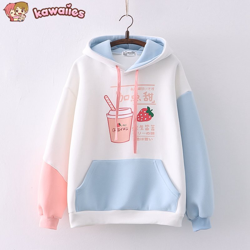 kawaiies-softtoys-plushies-kawaii-plush-Strawberry Shake Bubble Tea White Cream Fleece Hoodies Hoodies 