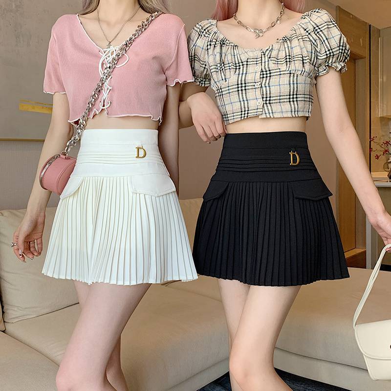 kawaiies-softtoys-plushies-kawaii-plush-Summer White Black Pleated Skirt with Buckle Apparel 