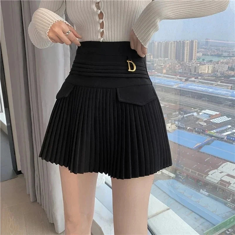 kawaiies-softtoys-plushies-kawaii-plush-Summer White Black Pleated Skirt with Buckle Apparel 