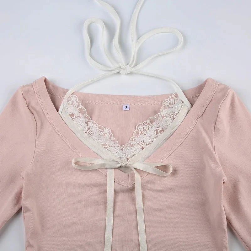 kawaiies-softtoys-plushies-kawaii-plush-Sweet Pink Harajuku Style Slim-fit Laced Women's Top Tops 