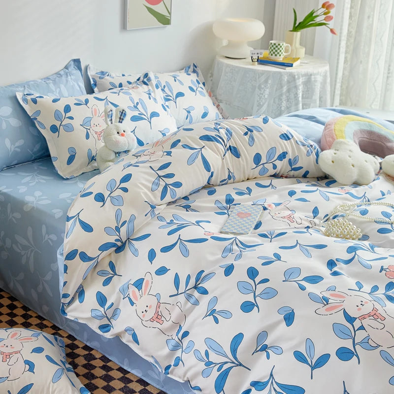 kawaiies-softtoys-plushies-kawaii-plush-Teddies and Rabbit Bedding Set Bedding Sets Blue Single 