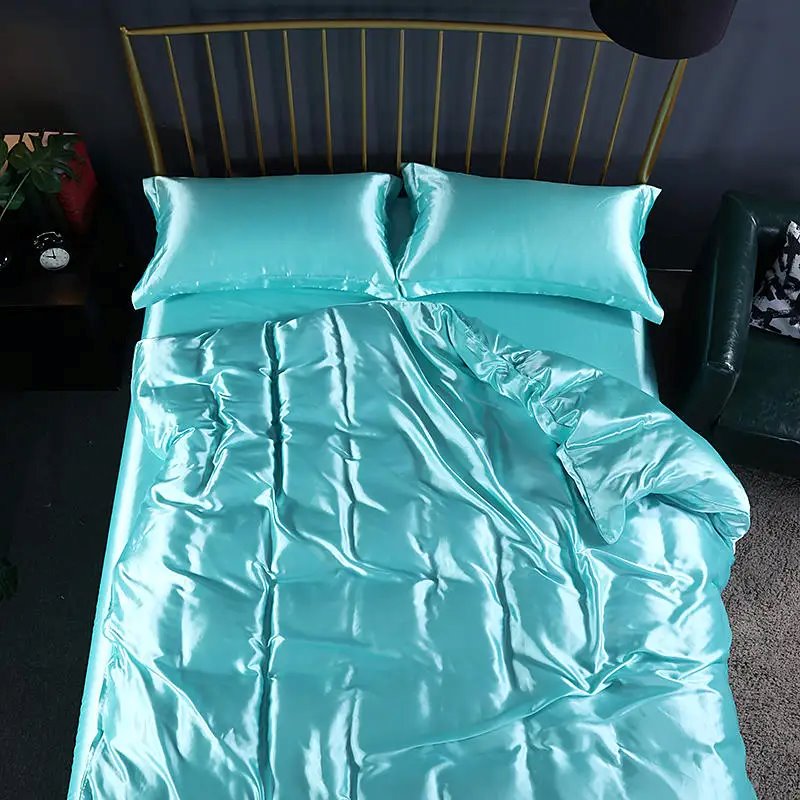 kawaiies-softtoys-plushies-kawaii-plush-Turquoise Mulberry Silk Bedding Set Bedding Sets 