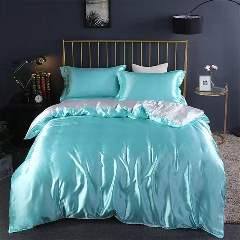 kawaiies-softtoys-plushies-kawaii-plush-Turquoise Mulberry Silk Bedding Set Bedding Sets Two Tone Twin 