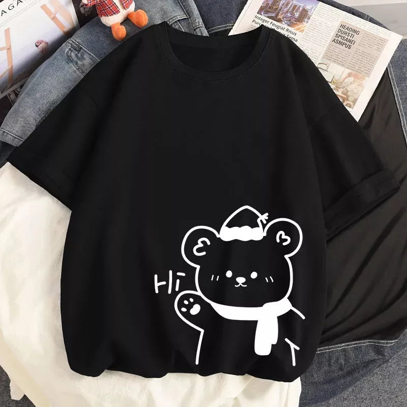 kawaiies-softtoys-plushies-kawaii-plush-White Bear Outline 'Hi' Unisex Tee Apparel 