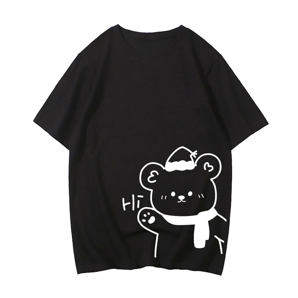 kawaiies-softtoys-plushies-kawaii-plush-White Bear Outline 'Hi' Unisex Tee Apparel Black XL 