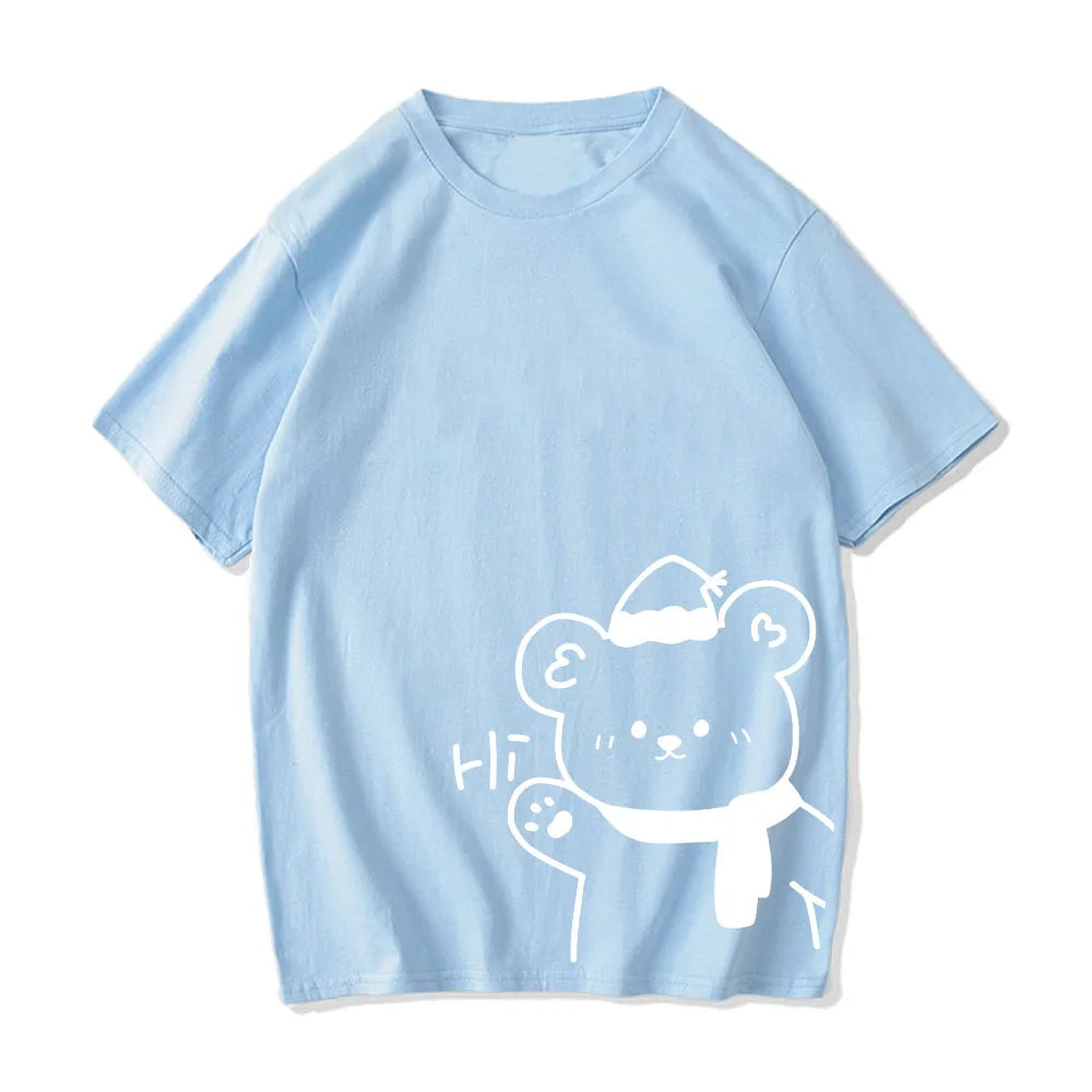 kawaiies-softtoys-plushies-kawaii-plush-White Bear Outline 'Hi' Unisex Tee Apparel Blue XL 