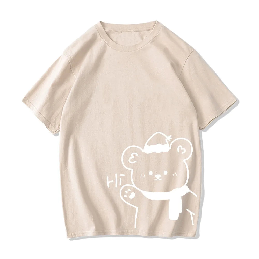 kawaiies-softtoys-plushies-kawaii-plush-White Bear Outline 'Hi' Unisex Tee Apparel Cream XS 