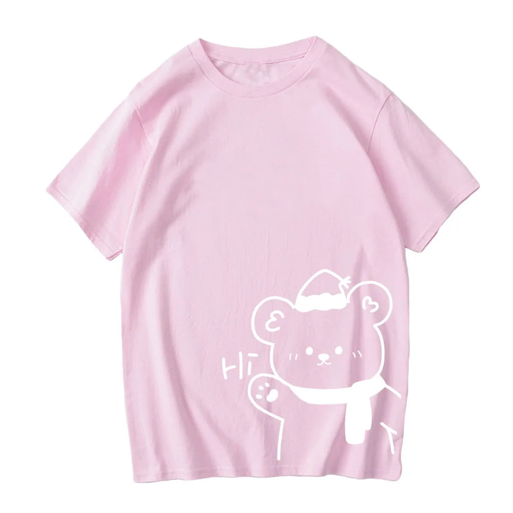 kawaiies-softtoys-plushies-kawaii-plush-White Bear Outline 'Hi' Unisex Tee Apparel Pink XS 