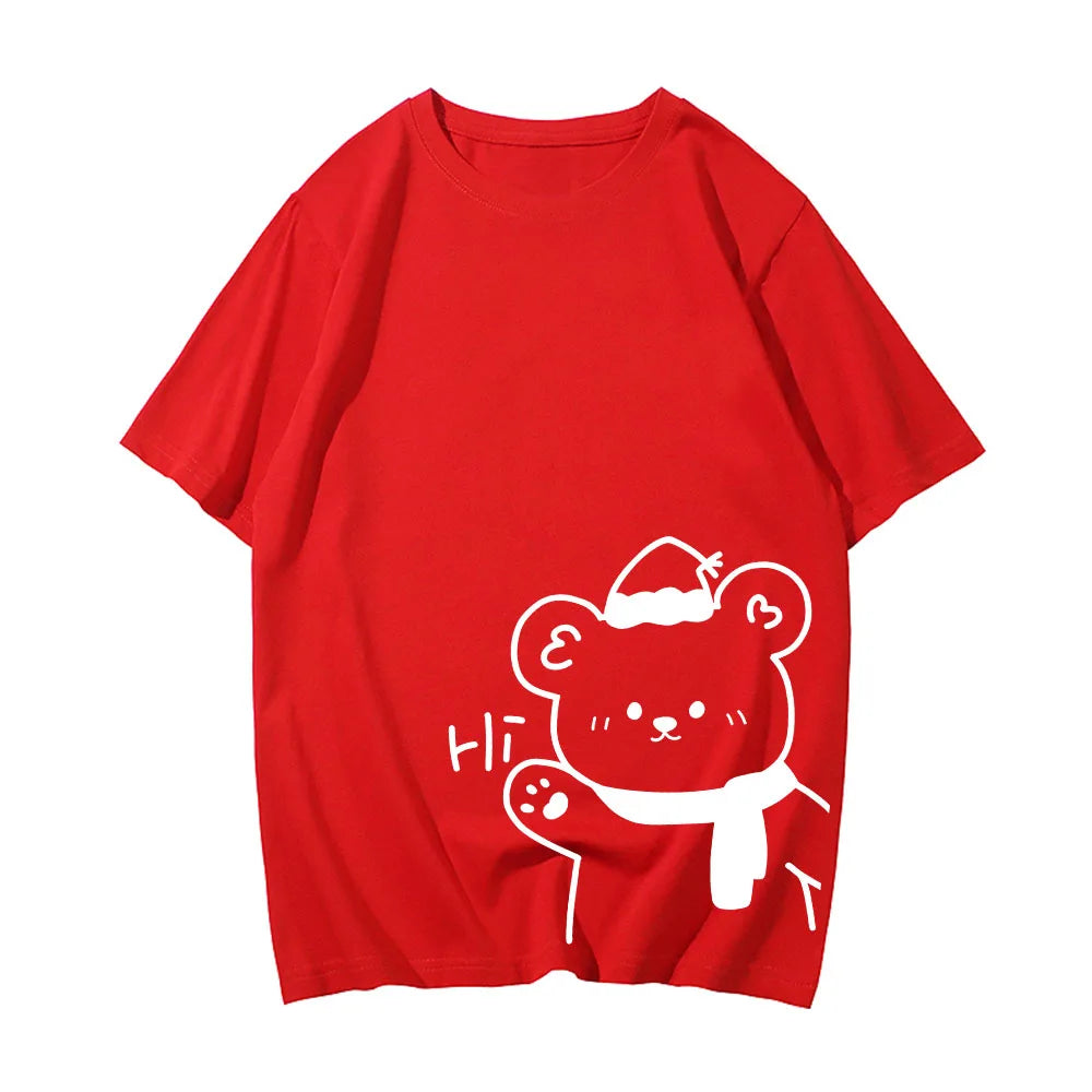 kawaiies-softtoys-plushies-kawaii-plush-White Bear Outline 'Hi' Unisex Tee Apparel Red M 