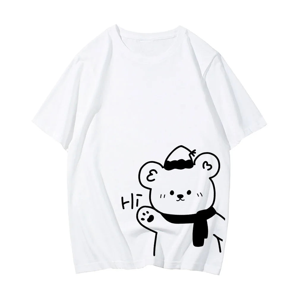 kawaiies-softtoys-plushies-kawaii-plush-White Bear Outline 'Hi' Unisex Tee Apparel White M 