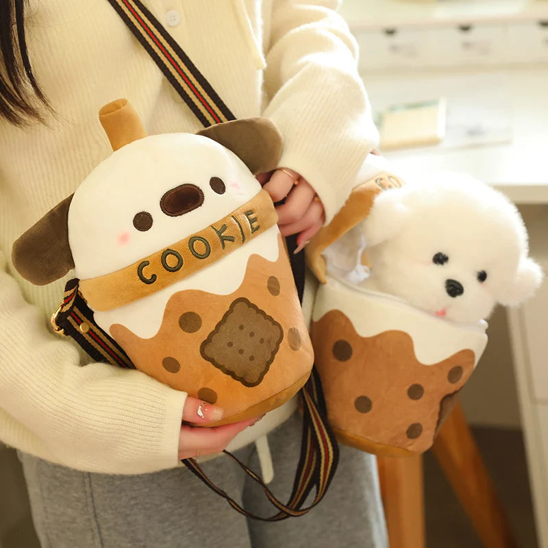 kawaiies-softtoys-plushies-kawaii-plush-White Bichon Frisé Plushie Bubble Tea Cookie Bag Soft toy 