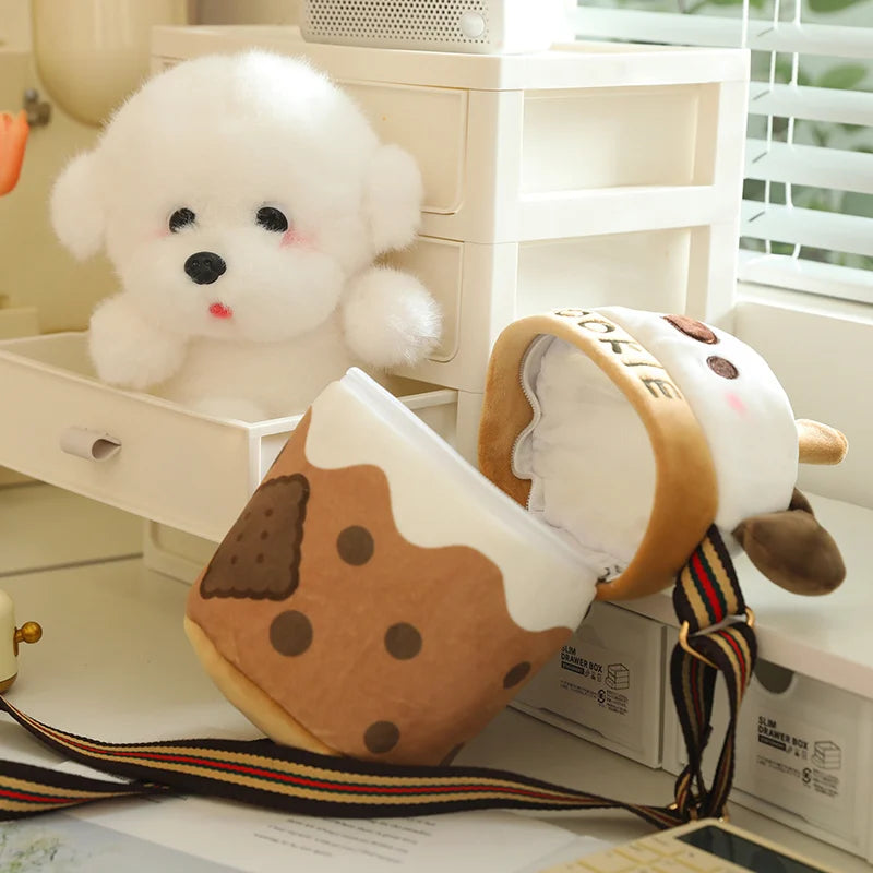 kawaiies-softtoys-plushies-kawaii-plush-White Bichon Frisé Plushie Bubble Tea Cookie Bag Soft toy 