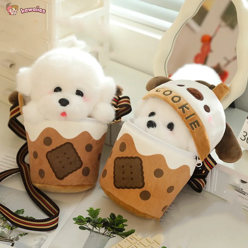 kawaiies-softtoys-plushies-kawaii-plush-White Bichon Frisé Plushie Bubble Tea Cookie Bag Soft toy 