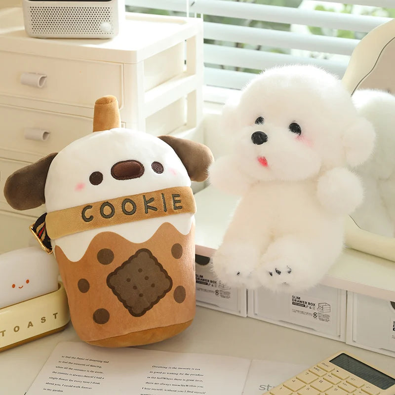 kawaiies-softtoys-plushies-kawaii-plush-White Bichon Frisé Plushie Bubble Tea Cookie Bag Soft toy 