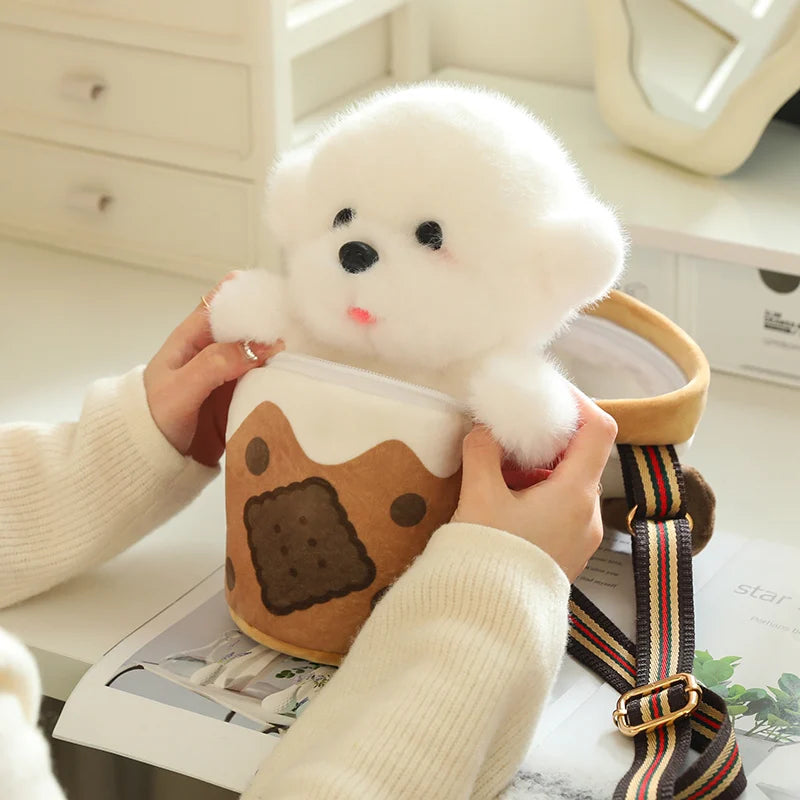 kawaiies-softtoys-plushies-kawaii-plush-White Bichon Frisé Plushie Bubble Tea Cookie Bag Soft toy 