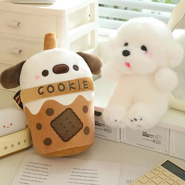 kawaiies-softtoys-plushies-kawaii-plush-White Bichon Frisé Plushie Bubble Tea Cookie Bag Soft toy 