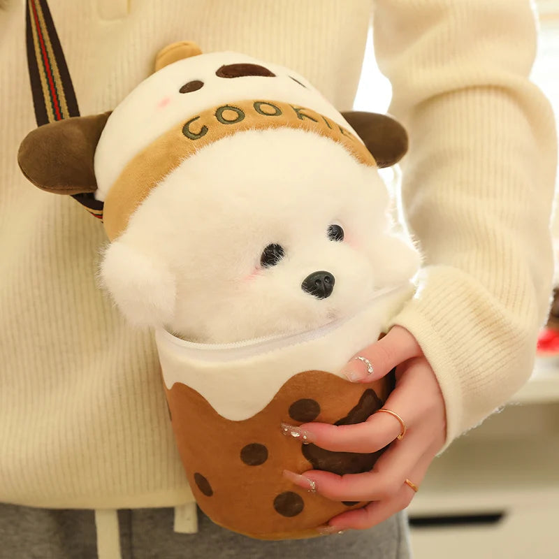 kawaiies-softtoys-plushies-kawaii-plush-White Bichon Frisé Plushie Bubble Tea Cookie Bag Soft toy 