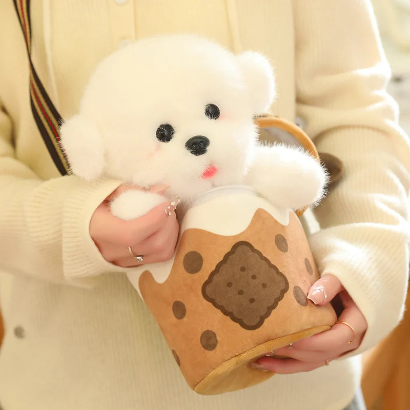 kawaiies-softtoys-plushies-kawaii-plush-White Bichon Frisé Plushie Bubble Tea Cookie Bag Soft toy 