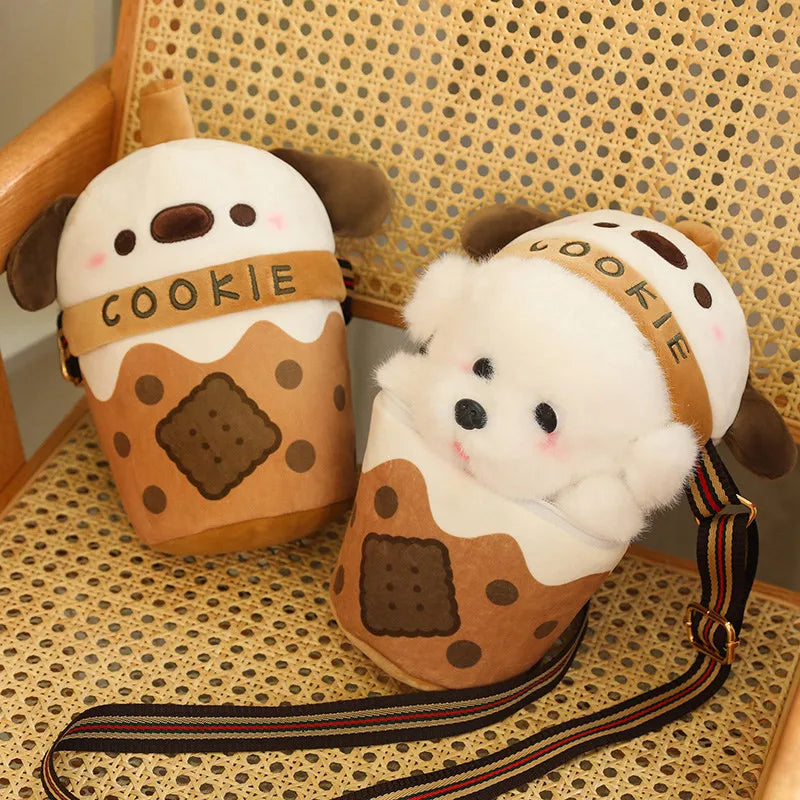 kawaiies-softtoys-plushies-kawaii-plush-White Bichon Frisé Plushie Bubble Tea Cookie Bag Soft toy 