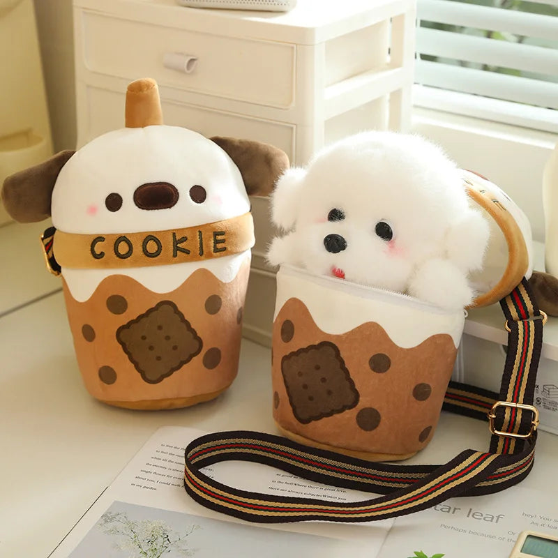 kawaiies-softtoys-plushies-kawaii-plush-White Bichon Frisé Plushie Bubble Tea Cookie Bag Soft toy 