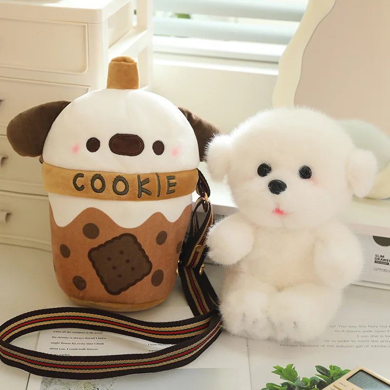 kawaiies-softtoys-plushies-kawaii-plush-White Bichon Frisé Plushie Bubble Tea Cookie Bag Soft toy 