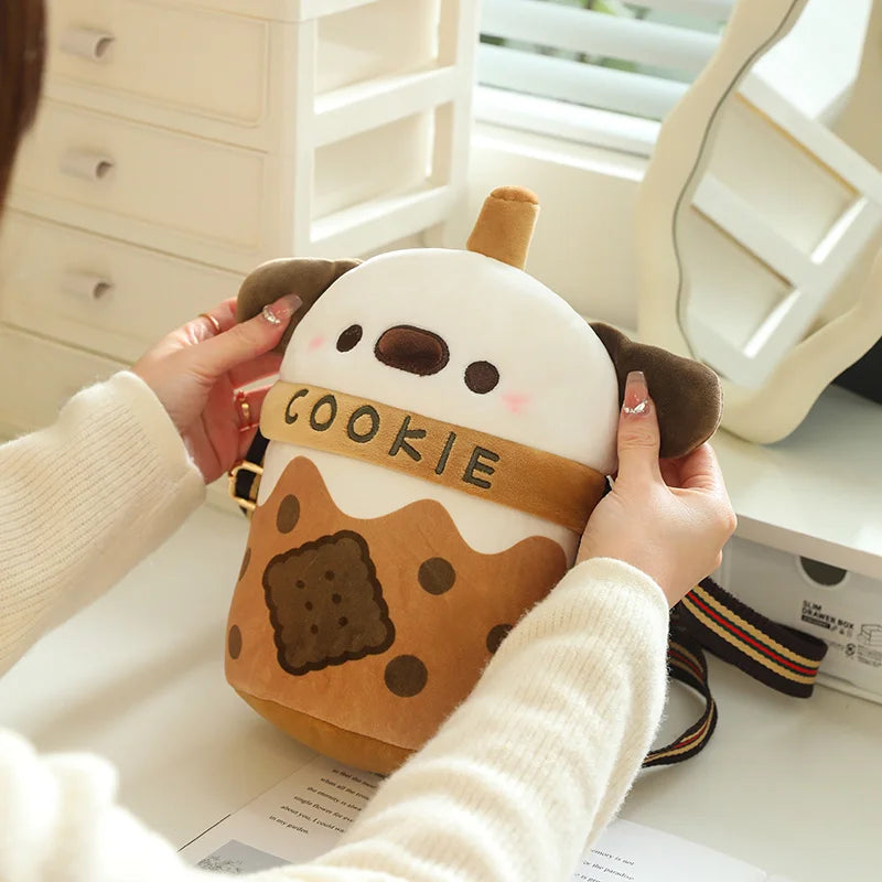 kawaiies-softtoys-plushies-kawaii-plush-White Bichon Frisé Plushie Bubble Tea Cookie Bag Soft toy 