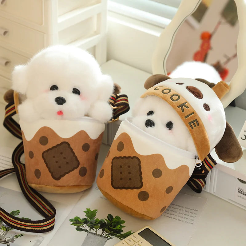 kawaiies-softtoys-plushies-kawaii-plush-White Bichon Frisé Plushie Bubble Tea Cookie Bag Soft toy 