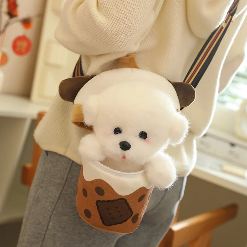 kawaiies-softtoys-plushies-kawaii-plush-White Bichon Frisé Plushie Bubble Tea Cookie Bag Soft toy 