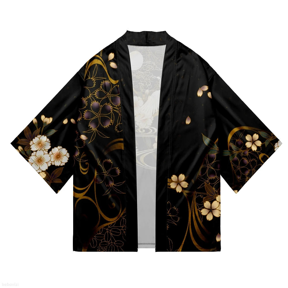 kawaiies-softtoys-plushies-kawaii-plush-White Crane Sakura Black Unisex Kimono Kimono 