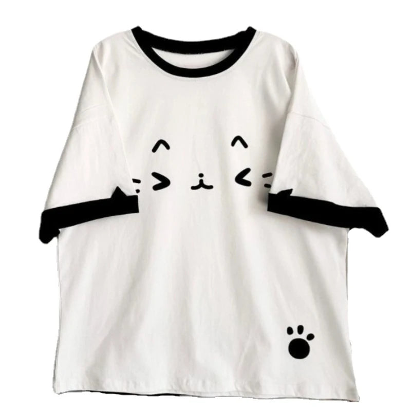 kawaiies-softtoys-plushies-kawaii-plush-White Cute Cat Emoji Women's Top Tops 