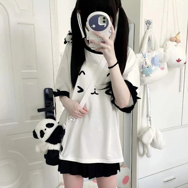 kawaiies-softtoys-plushies-kawaii-plush-White Cute Cat Emoji Women's Top Tops S 